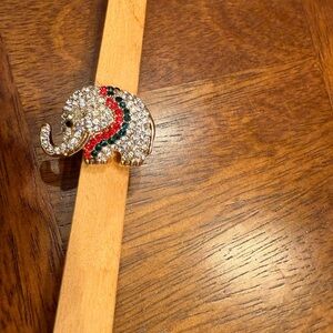 Elegant Gold Elephant ring with Red and Green Accents